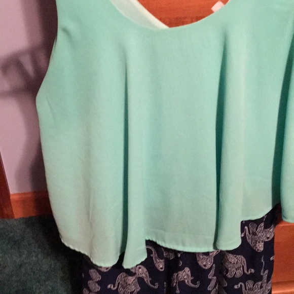 Teal blue & navy,white elephant printed romper - Picture 3 of 4